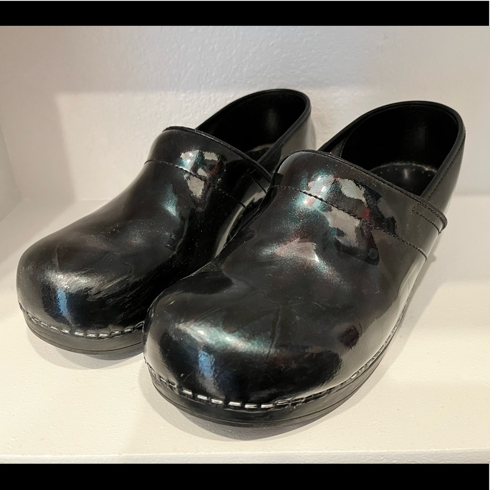 Sanita patent clogs black purple green